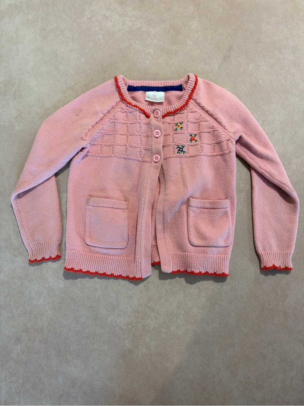 Hanna Andersson Pink Knit Cardigan with Embroidered Flowers •size 6/7 (120)